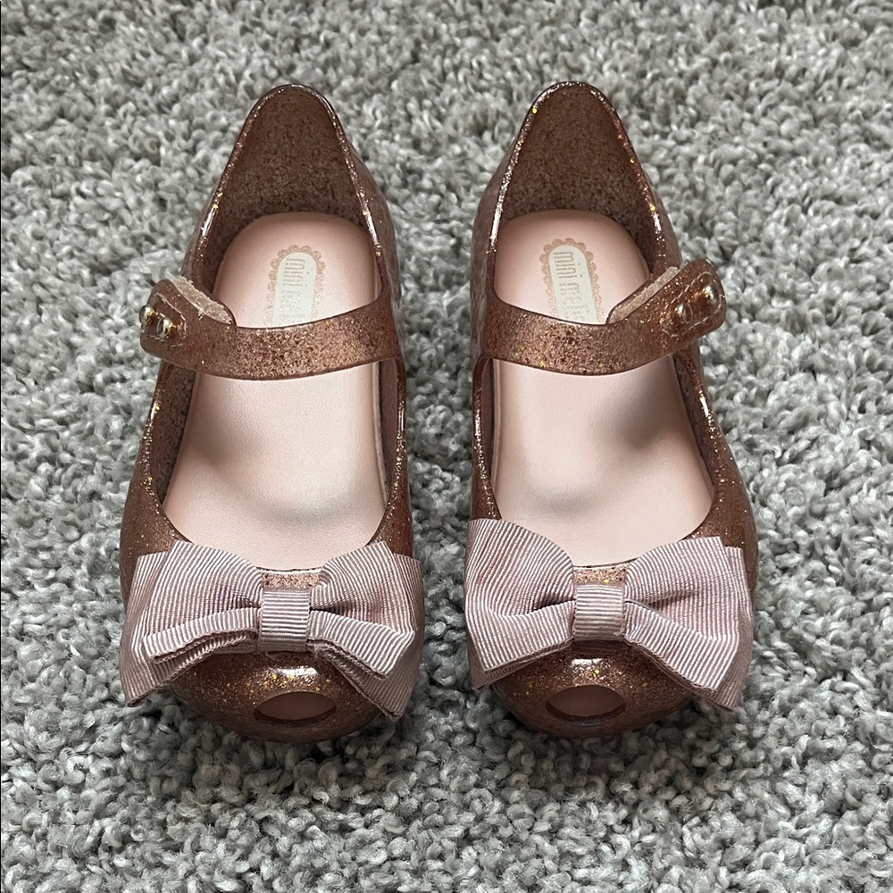 Mini Melissa Glittery Brown Dress Shoes with Bow size 7 excellent condition